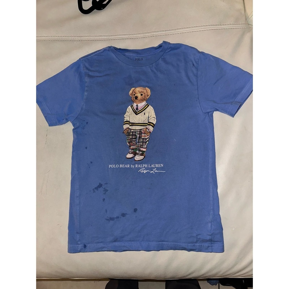 Polo Bear by Ralph Lauren T-Shirt Graphic Tee Blue Bear‎ Print  M 10-12